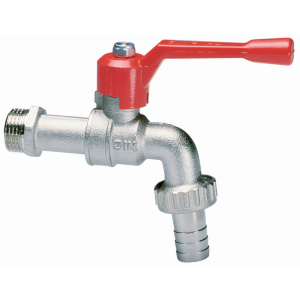 Кран шаровой сливной с патрубком для шланга - НР/патрубок - Алюмин ручка рычаг - "ОТ" Латунь 1"