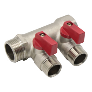 Коллектор с отсекающими шаровыми кранами, 2 выхода 1"х1/2" Kromwell