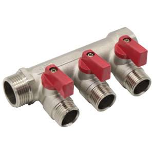 Коллектор с отсекающими шаровыми кранами, 3 выхода 1"х1/2" Kromwell