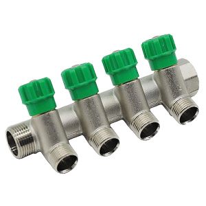 Коллектор с регулируемыми вентилями и переходами на наружную резьбу, 4 выхода 3/4"х1/2" Kromwell