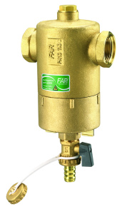 Дешламатор (сепаратор шлама) 1 1/4", с магнитом, со сливным краном, верхнее отверстие 1/2" FAR