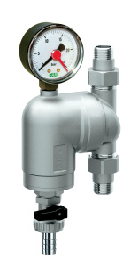 Фильтр с поворотным соединением, 1/2", НР-НР, 300 мкм, с манометром, Tmax: 95 °С, 25 бар FAR