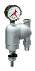 Фильтр с поворотным соединением, 1/2", ВР-НР, 100 мкм, с манометром, Tmax: 95 °С, 25 бар FAR