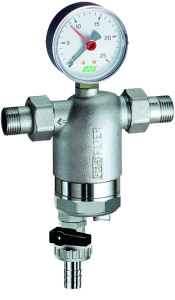 Фильтр 1/2", НР-НР, 300 мкм, с магнитной вставкой, с манометром, Tmax: 95 °С, 25 бар FAR