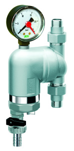 Фильтр с поворотным соединением, 3/4", НР-НР, 100 мкм, с магнитной вставкой, с манометром, Tmax: 95 °С, 25 бар FAR