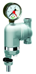 Фильтр с поворотным соединением, 1/2", ВР-ВР, 100 мкм, с магнитной вставкой, с манометром, Tmax: 95 °С, 25 бар FAR