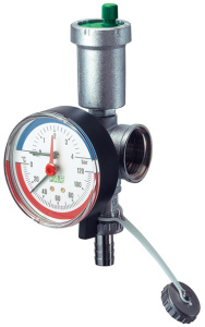 Хром. узел 1 1/4" (ВР) с авт.воздухоотвод., термоман. (0-10 бар, 0-120 С) и слив.кр.