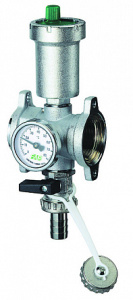 Узел фланцевый 1", с автоматическим воздухоотводчиком, термометром и сливным краном, хромированный FAR