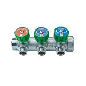 Коллектор регулирующий 1", ВР-НР, 3 отвода 1/2", НР, межосевое 45 мм FAR