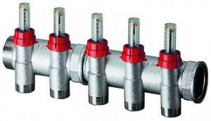 Коллектор запорный 1", ВР-НР, с расходомерами, 2 отвода М24х19 FAR