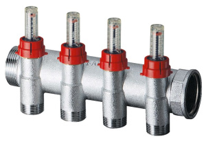 Коллектор запорный 1", с расходомерами, 4 отвода 3/4"EU FAR