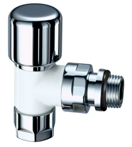 Вентиль термостатический угловой TopFAR, TOP LINE, 1/2", М24х19, EPDM, цвет серебро/белая эмаль FAR