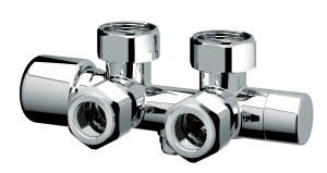 Узел Н-образный, с термо. и зап.клапанами, угловой, M24х19 - 3/4", ВР, цвет серебро FAR