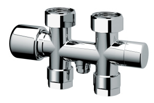 Узел Н-образный, с термо. и зап.клапанами, прямой, М24х19- 3/4", ВР, цвет серебро FAR