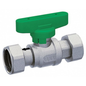 Кран шаровой 1/2",хромир. 3/4" накид.гайки (бабочка, зелен.)