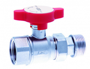 Кран шаровой с американкой, хром., 3/4", красная ручка