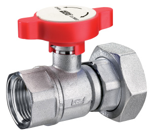 Кран шаровой 1"х1 1/2", хром., с накидн. гайкой, красная ручка