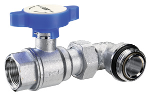 Кран шаровой 3/4"х1", ВРхНР, с угольником, хромированный, цвет ручки красный FAR