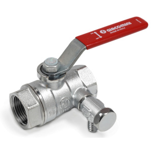 Кран шаровой со сливом, стандартный проход, 2”, сливной кран 3/8”, ручка-рычаг, красная, ВР-ВР, хром