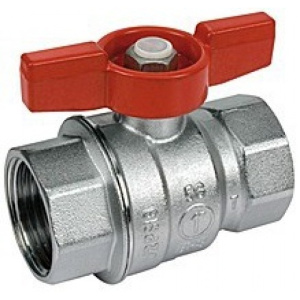 Кран шаровой, стандартный проход, 1/4”, ручка-бабочка, красная, ВР-ВР, хромированный