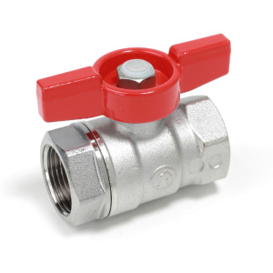 Кран шаровой, стандартный проход, 1 1/4”, ручка-бабочка, красная, ВР-ВР, хромированный