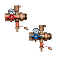 Комплект двух многофункциональных кранов для коллекторов 1", кран, воздухоотводчик, термометр, штуцер для датчика, заглушка.