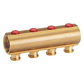 Коллектор с отсечными клапанами, 1"1/4 x 3/4", 4 отвода, межосевое расстояние 100 мм Giacomini