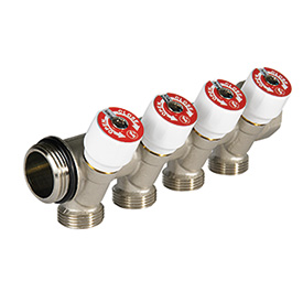 Коллектор сантехнический с никелированными вентилями, 3/4" x 3/4", с 2 выходами Giacomini