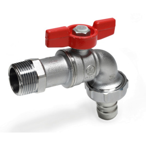 Кран для садового шланга с выводом для резинового шланга, с ручкой-бабочкой, хромированный, 1"