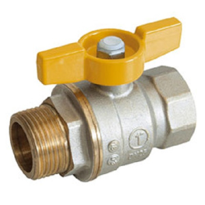Кран шаровой для газа, полнопроходной, 1/2”, ручка-бабочка, желтая, ВР-НР, никелированный