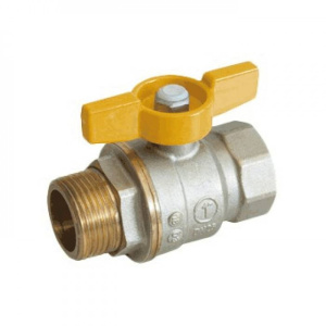 Кран шаровой для газа, полнопроходной, 1 1/4”, ручка-бабочка, желтая, ВР-НР, никелированный