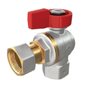 Кран шаровой угловой полнопроходной для котлов и счетчиков, ВР 3/4"M x 3/4"гайка, ручка-флажок