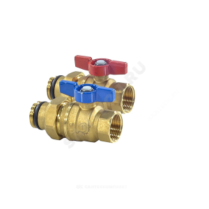 Комплект шаровых кранов R859 с красной и синей рукояткой-бабочкой, 1" x 1" (2 шт)