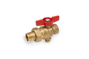 Кран шаровой для зонда, с отводом, ВР-НР, полнопроходной, ручка - бабочка красная 1F x 3/4"M