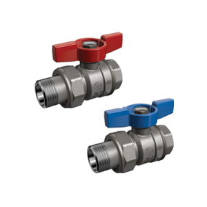 Кран шаровой с отводом полнопроходной, ВР-НР, хромированный, ручка - бабочка синяя. 1"x1"