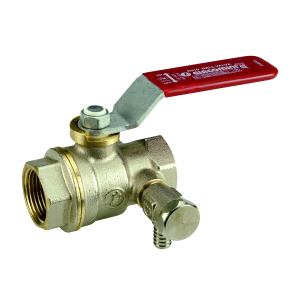 Кран шаровой со сливом, полнопроходной с шаром DADO, 1/2”, ручка-рычаг, красная, ВР-ВР, никелированный