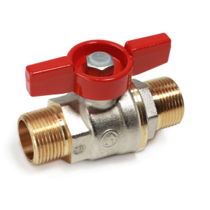 Кран шаровой с шаром DADO, полнопроходной, 1/2", ручка-бабочка, красная, НР-НР, никелированный