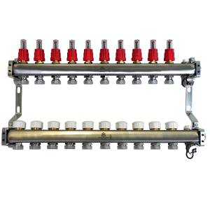 Коллекторный блок с расходомерами и термостатическими клапанами 1"x3/4"EU x10, в комплекте ручн.воздухоотводчик, сливн.кран