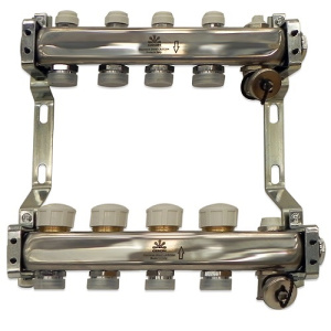 Коллекторный блок с балансировочными и термостатическими клапанами 1"x3/4"EU x4, в комплекте ручн.воздухоотводчик, сливн.кран