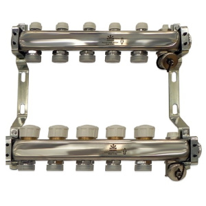 Коллекторный блок с балансировочными и термостатическими клапанами 1"x3/4"EU x5, в комплекте ручн.воздухоотводчик, сливн.кран