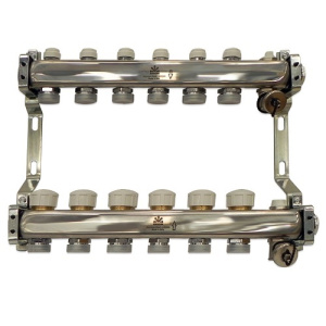 Коллекторный блок с балансировочными и термостатическими клапанами 1"x3/4"EU x6, в комплекте ручн.воздухоотводчик, сливн.кран