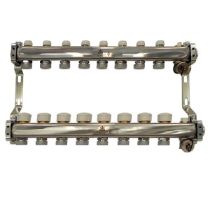 Коллекторный блок с балансировочными и термостатическими клапанами 1"x3/4"EU x8, в комплекте ручн.воздухоотводчик, сливн.кран