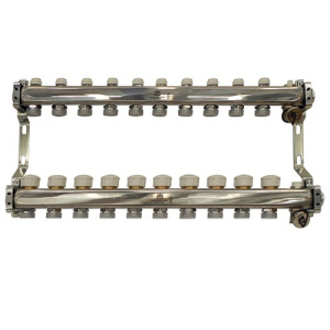 Коллекторный блок с балансировочными и термостатическими клапанами 1"x3/4"EU x10, в комплекте ручн.воздухоотводчик, сливн.кран