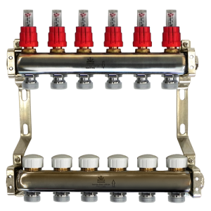 Коллекторный блок с расходомерами и термостатическими клапанами 1"x3/4"EU x6
