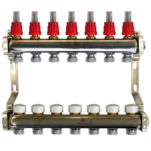 Коллекторный блок с расходомерами и термостатическими клапанами 1"x3/4"EU x7