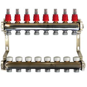 Коллекторный блок с расходомерами и термостатическими клапанами 1"x3/4"EU x8