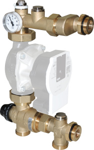 Группа насосно-смесительная с термосмесителем, без насоса, для наполь.отопл., присоед-ие к насосу - 1 1/2", к коллектору - 1", поворот. фитинг Gekon