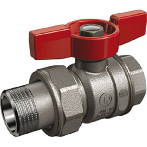 Кран шаровой с отводом полнопроходной, ВР-НР, хромированный, ручка - бабочка красная. 3/4"x3/4"