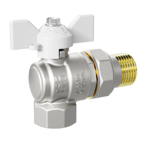 Кран шаровой латунный угловой LD Pride 47.15.В-ГШ.У.Б Ду 15 Ру 40 бабочка (white)