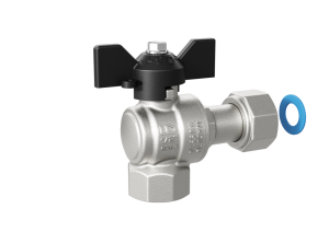 Кран шаровой LD Pride 47.15.В-НкГк.У.Б латунный, угловой, с накидной гайкой, Ду 15, Ру 40, ручка баб